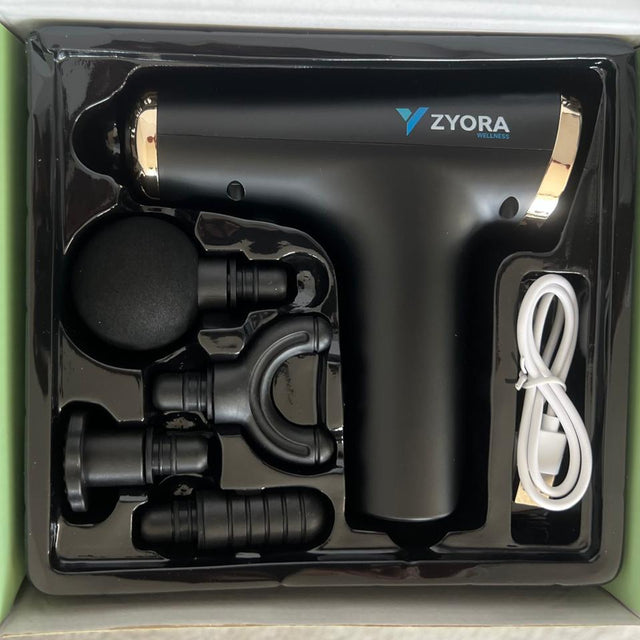 Pistola De Masaje Zyora 32 Velocidades + Lcd + 4 Cabezales